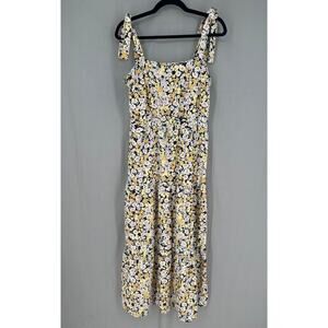 Social Standard Dress Womens Medium Black Floral Maxi Yellow Tiered Summer